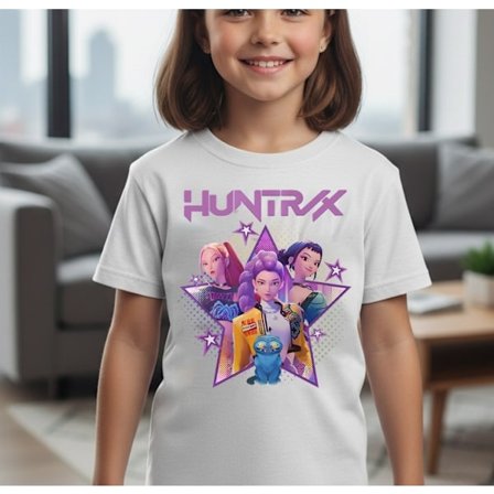 Hvit T-skjorte Demon Hunters - Huntrix - Star polyester supermyk sports t-skjorte V