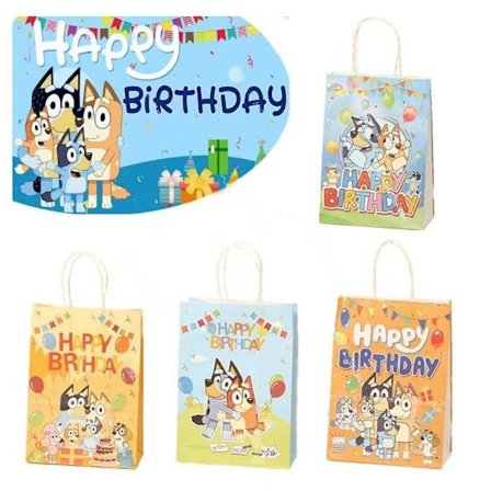 12 stk. Bluey Bingo Papir Godtepose Gavepose med Håndtag Børnefødselsdagsdekorationer