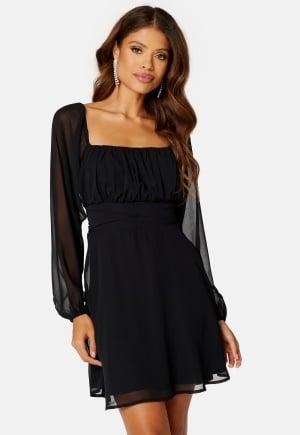BUBBLEROOM Square Neck L/S Georgette Dress 36 Black Minimekot Dam