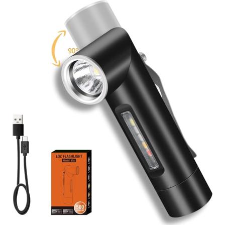 Laderbar LED-lommelykt, 90 graders mini lommelykt IPX5 vanntett, ZQKLA