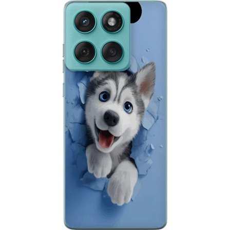Motorola Edge 60 Fusion Genomskinligt Skal Söt huskyvalp med stora blå ögon som tittar fram genom sönderbruten vägg i mjuk 3D-stil och skapar ett