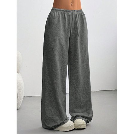 Løstsiddende sweatpants til damer, med lommer, casual sweatpants med brede ben og høj talje, joggingbukser med snøre til hjemmebrug, træningsbukser 