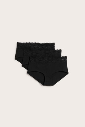 Kappahl | Bawełniane majtki typu hipster 3-pack Czarne XL | Czarne