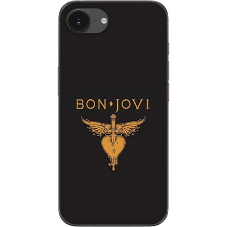 Kompatibelt Mobilskal till Apple Apple iPhone 16e Ikonisk musikillustration med bevingat hjärta och dolk i guldtoner på mörk bakgrund, kraftfull oc