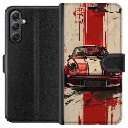 Samsung Galaxy S23 FE Tegnebogsetui Klassisk rød racer bil med hvide striber retro sports bil illustration til bilentusiaster og motorsport fans