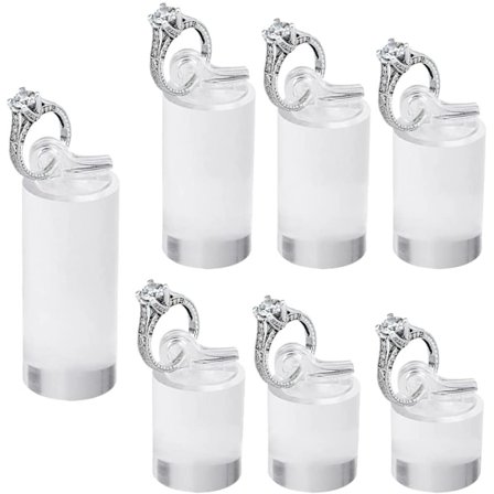 Set med 7 akrylringdisplaystativ, transparenta ringar