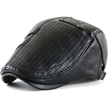Herrkeps Flat Cap Hat Justerbar Flat Beret PU Läder 56-60cm