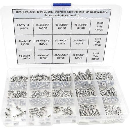 #2-56 #4-40 #6-32 Unc Rustfritt Stål Phillips Pan Hode Maskinskruer Muttere Sortimentsett