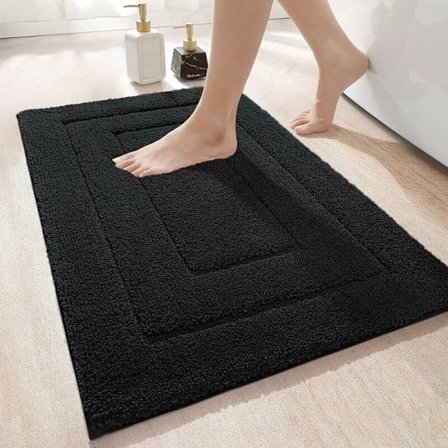 Badmatte Sklisikker Absorberende 40x60cm Dusjmatte Tykk Myk Baderomsmatte Mikrofiber Maskinvaskbar Svart