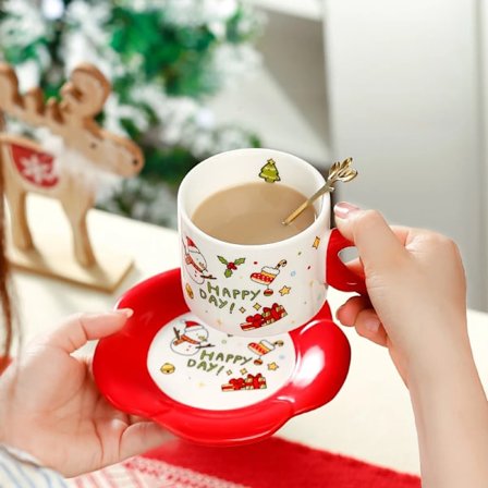 280ml Creative Ceramic Coffee Cup Christmas Style Ceramic Cup for Couples Afternoon Tea and Saucer Set Mugs Coffee Cups
