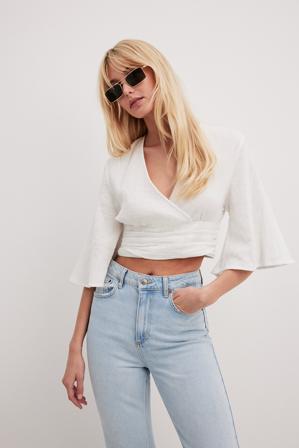 NA-KD Haut cache-cœur à manches courtes - Crop tops - Blanc - EU 32