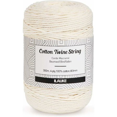 Makrame Reb 3mm x 300m Bomuldsreb 4-Ply Naturlig Bomuldsledning til Hængende Plante DIY Dekoration, Vævning Boheme Ornamenter, Drømmefangere, Bryllup 