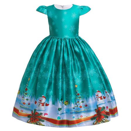 Toddler Santa Print Crew Neck Party Dress Kortärmade Klänningar