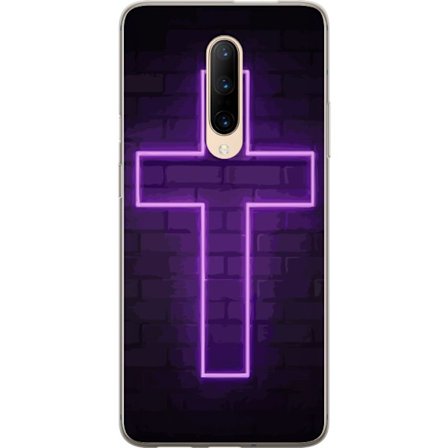 Kompatibel Mobilcover til OnePlus OnePlus 7 Pro Neonkors i lilla lys mod mørk murvæg, symbolsk motiv med stærk glød moderne æstetik og dramatisk