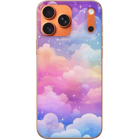 Kompatibelt Mobildeksel til Apple iPhone 17 Pro Max Søt enhjørning med regnbuefarget hår mot en stjernebelagt pastellbakgrunn i kawaii-stil