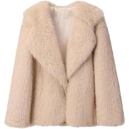 Elegant Kåpe for Kvinner med Sjal Krage, Dobbel Brystlukking og Lang Lengde i Ull Model Beige Fur Coat L