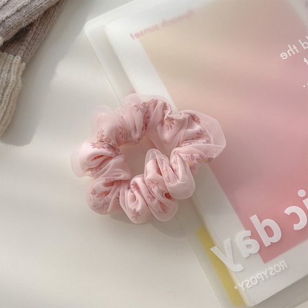Dobbeltlags Silk Organza Scrunchies Søt Blomster Hårbånd For