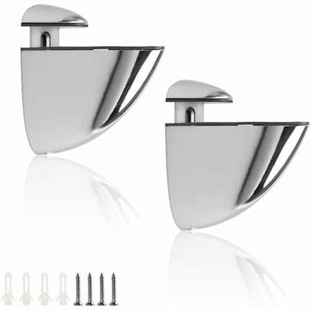 Vegghylle Brakett, 2 Justerbare Veggmonterte Glassklemmer med 4 Skruer, Glatt og Stabil, 2-33mm Tykt Glass, for Hyller og Stolehjørner