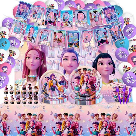 Nyt POP Demon Hunter Pige Tema Fødselsdagsfest Forsyninger Sæt Papirtallerken Serviet Borddug Dekoration 9-delt Sæt