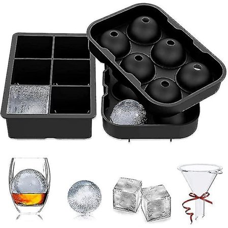 Sæt med 2 Sorte Silikon Isbakker med Låg - Store Former