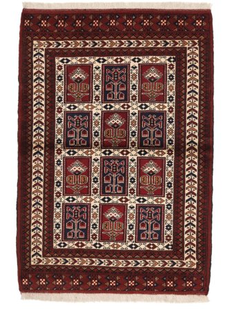Tapis Turkaman 84X123 Noir/Rouge Foncé (Laine, Perse)