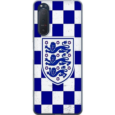 Yhteensopiva Puhelinkuori Sony Sony Xperia 5 II Graafinen shakkiruudukkokuviointi sinisellä ja valkoisella, klassisella heraldisella vaakunalla, retr