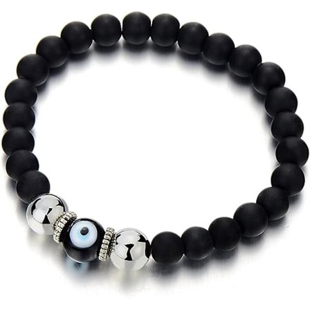 Herr Dam Svart Pärla Kuddarmband med Onda Ögat i Mura