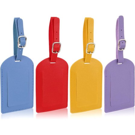 4pcs Leather Luggage Tag, Suitcase Tags Identifiers Luggage Labels Tags with Adjustable Strap Privacy Protection Cover for Suitcases Travelling (Blue,