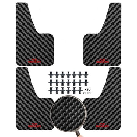 Set Bil Auto Stänkskydd Mud Flaps Kolfibereffekt Formgjutna Stänkskärmar Skärmskydd Fram Bak Tillbehör Van SUV RÖD Svart