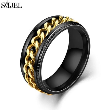 Cool roterbar kedja i rostfritt stål Herrring Multifunktionell mode 8mm Fidget Spinner Ringar Par Smycken bague homme 2024