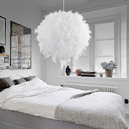 Hvid Fjer Loftlampe Skærm Pendel Ikke Elektrisk Skærm Reductionsring Pendel Stue Spisestue 30cm