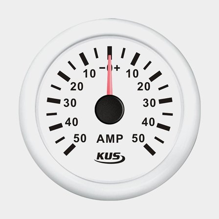 Amperemeter KUS, dugfri, Ø52 mm, 12 V / 24 V, shunt, hvid + 50A shunt