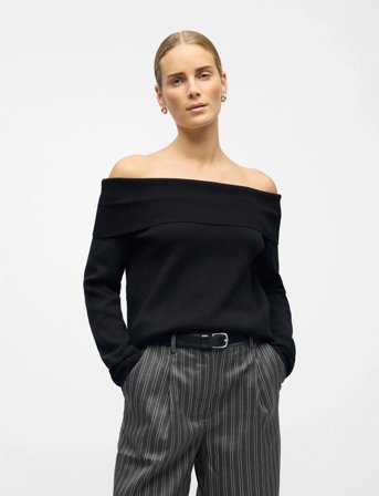 Object Objreynard L/S Re Off Shoulder Knit Div - Black - L