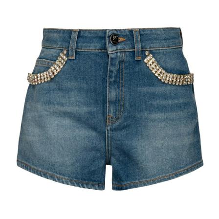 Pinko, Korte broek van denim met stras Blauw, Dames, Maat:W26