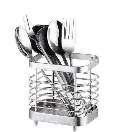 Køkkenredskabsholder, firkantet metalstål, rustfrit stål, til bordpladeorganisering af bestik, ske, spatel, værktøj, bestikbakke