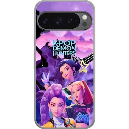 Google Pixel 9 Pro XL Genomskinligt Skal K Pop Demon Hunters anime-design med tre hjältinnor i en stilig lila och rosa K pop-inspirerad motiv, perfek