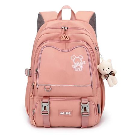 Multi-lomme Skole Ryggsekk Nylon Dagsekk Casual Ryggsekk For Tenåringer Ungdom Pink