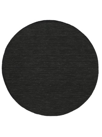 Tapis De Laine Uni Handloom Flat Noir Rond