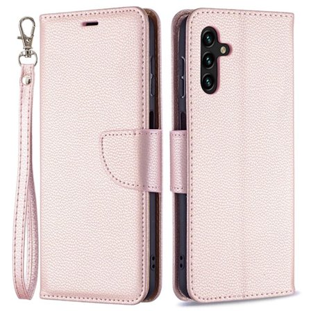 SKALO Samsung A13 5G Premium Litchi Flip Cover - Rosa guld