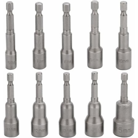 10 stk. Slagtrekkerpipebits 6-15mm Sett Magnetisk Hex Pipe Sett Magnetisk Bor Bit Hex Pipe Sett 1/4 Tomme for Hurtigskift Chuck