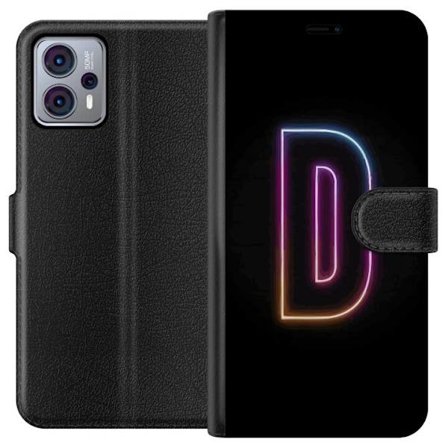 Kompatibel Tegnebogsetui til Motorola Motorola Moto G23 Minimalistisk neonbogstav D i farveskiftende lys mod sort baggrund i moderne digital design