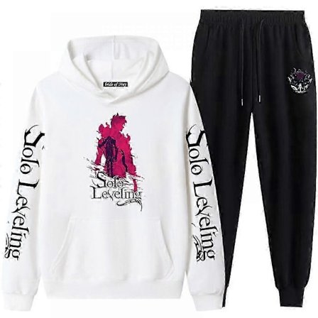 Anime Unisex Solo Leveling Cosplay Hettegenser Bukser Treningsdress Antrekk Halloween Genser Langermet Sweatshirt Svart Hvit Hettegensere-Perfet