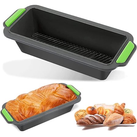 Silikon bakeform, bakeformsett, brød silikon bakeform rektangulær, brødformer for baking, 29,2 x 12,8 x 6,2 cm, grønn