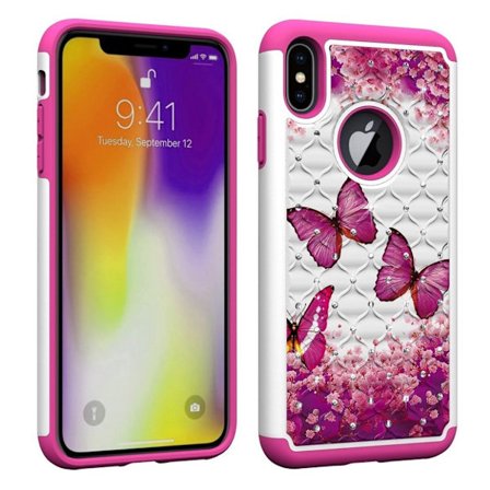 Butterfly läder iPhone Xs Max fodral - Rosa