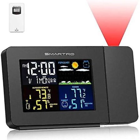 Sc91-projektiohälytyskello makuuhuoneisiin sääasemalla, langaton sisä- ja ulkolämpömittari, lämpötila- ja kosteusmittari