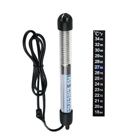 2-pak rustfrit nedsænkelig akvarievarmer 50 watt med termometer, med plastertermometer (EU-stik) (M, som vist)