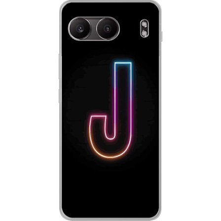 Kompatibelt Mobildeksel til OnePlus OnePlus Nord 4 Minimalistisk neonbokstav J i fargeskiftende lys mot svart bakgrunn