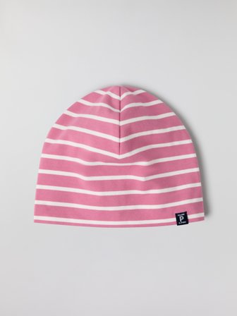 Trikotlue stripet - 56|58 - barneklær - pink - Polarn O. Pyret