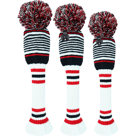 3-pak Pom Golf Head Covers til Woods 1 3 5 Driver Fairway Hybrider, med nummer tag, strikkede golf head covers, hvid 135