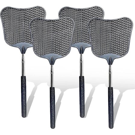 4-pack teleskopiska flugsmällor. med handtag i rostfritt stål, bekvämt att bära i bilen (svart) - DD01